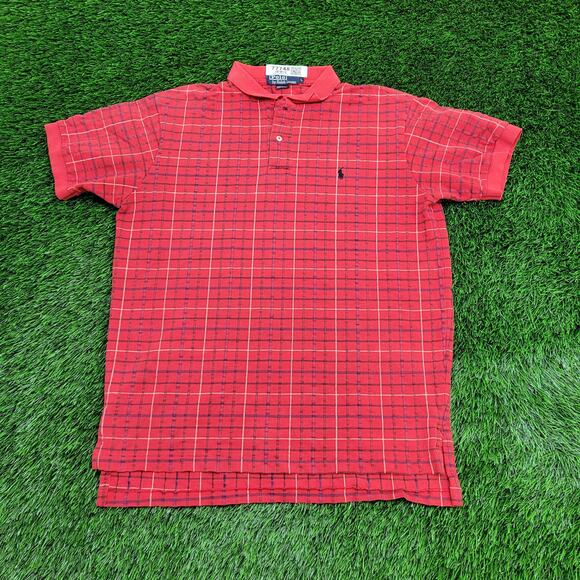 Vintage Ralph-Lauren Plaid Polo Shirt Large 22x28 USA Made - Picture 1 of 13